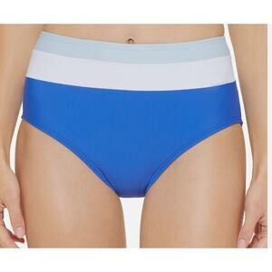 DKNY Women's Blue Colorblocked High Waist Swim Bikini Bottoms - Large NWT